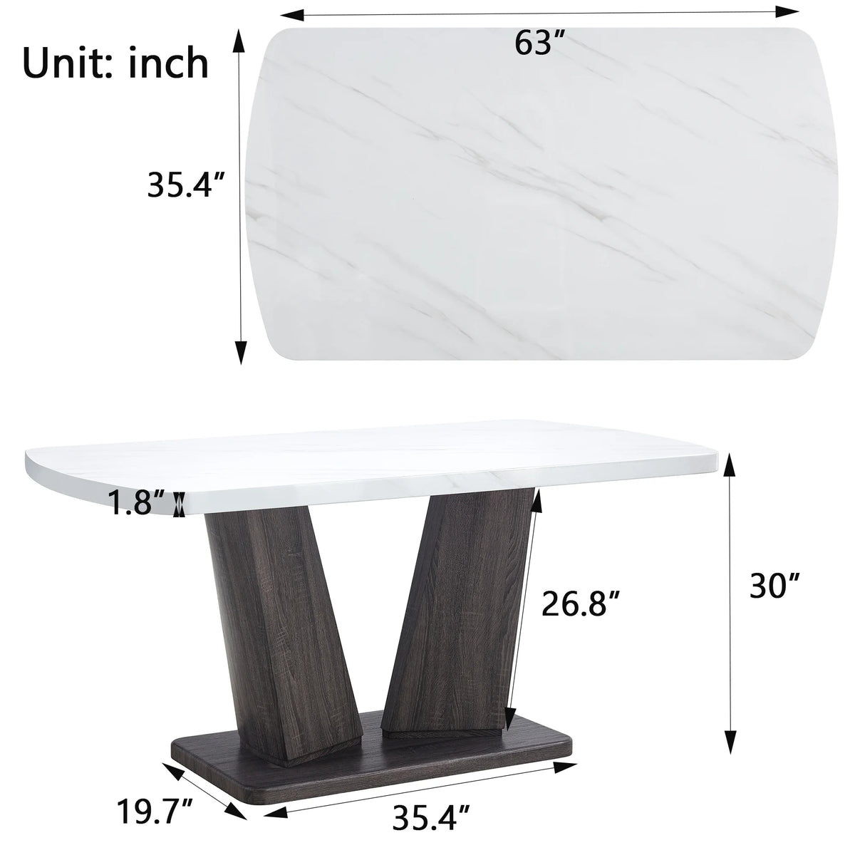63" 6-Piece Dining Table with 4 Chairs & 1 Bench F701