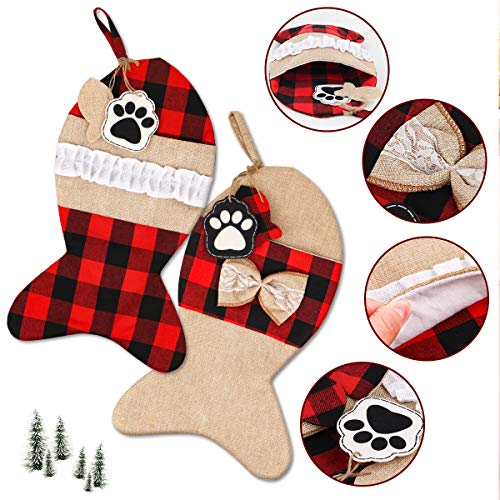 2 Pack 19 Inch Burlap Red Black Buffalo Plaid Christmas Stockings B216
