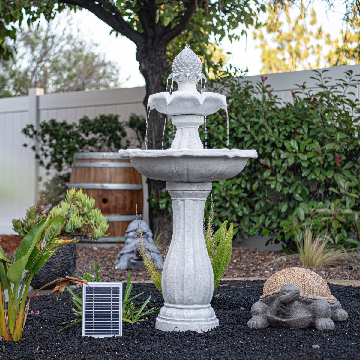 White 2-Tier Solar Water Fountain W4856
