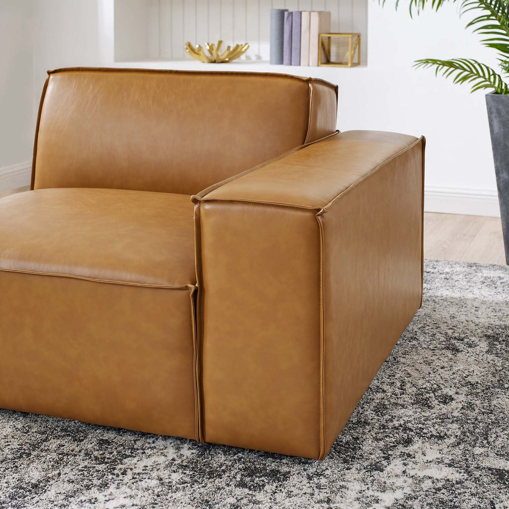 Tan Vegan Leather Left-Arm Sectional Sofa Chair E624398