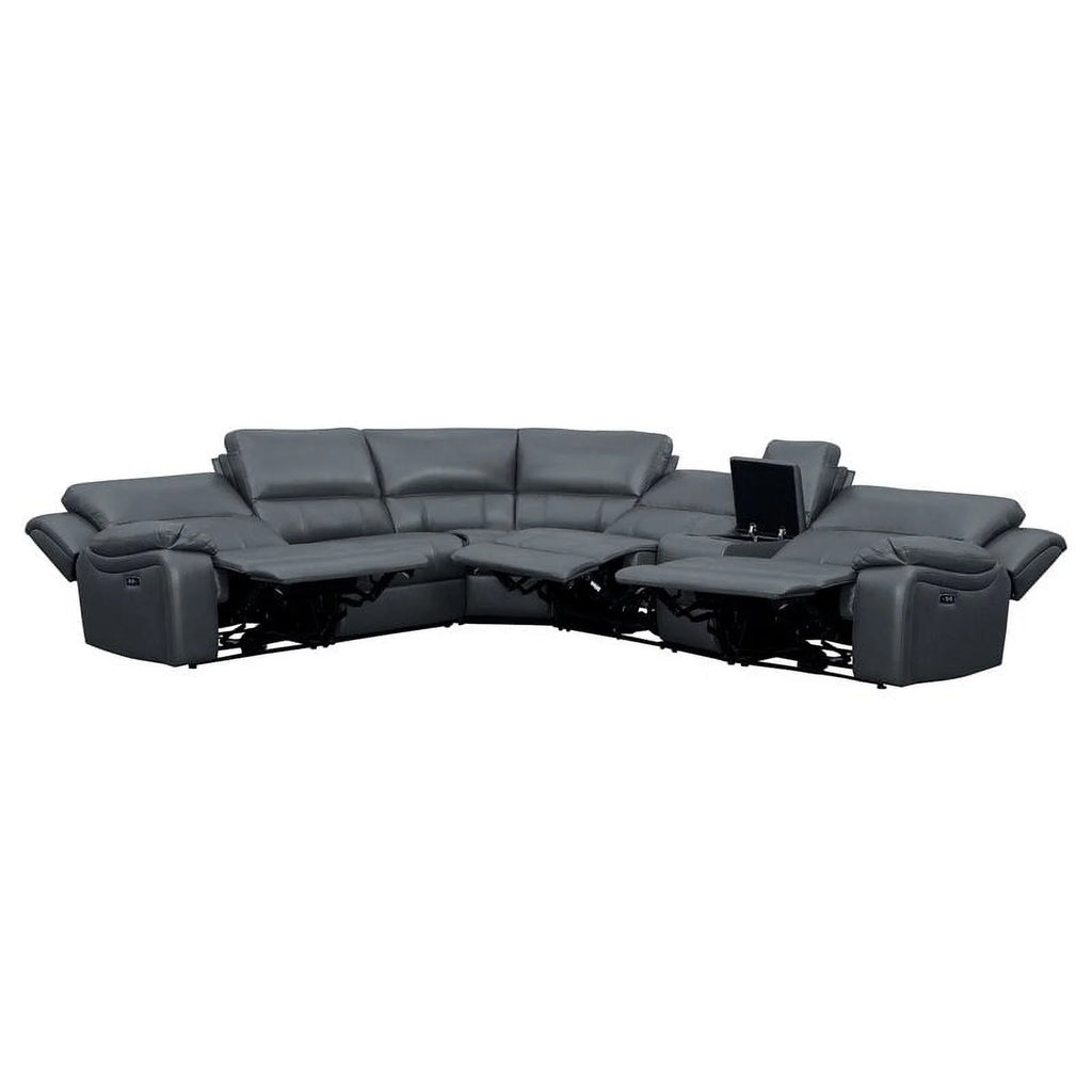 Gray 6-Piece Wood & Faux Leather Sectional Set H37998