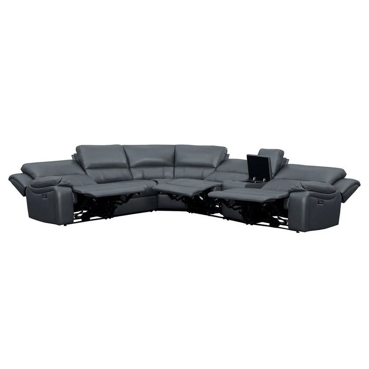 Gray 6-Piece Wood & Faux Leather Sectional Set H37998