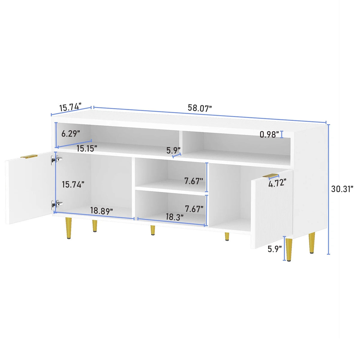 White Wood TV Stand for 55 60 65 inch TV A30181
