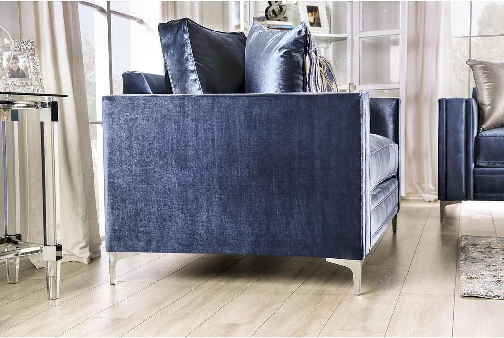 Satin Blue & Silver Microfiber Loveseat Z262