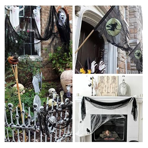 Black Creepy Gauze Cloth Spider Webs Halloween Decorations L832552