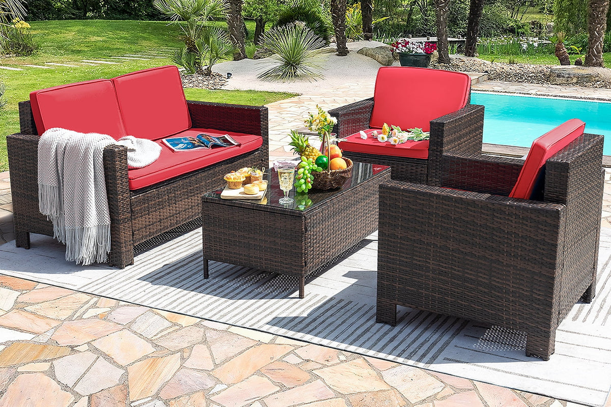 4-Piece Wicker Conversation Set with Cushions E284951