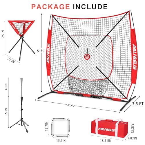 6'X6' Baseball Softball Practice Net with Batting Tee and Ball Caddy W1218