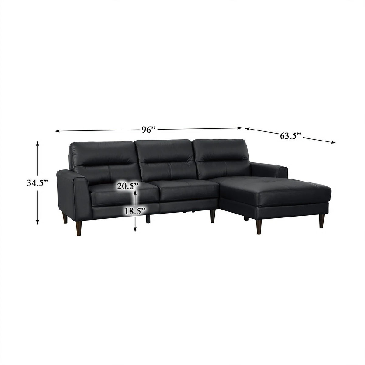 Black 2-Piece Leather Match Sectional with Right Chaise J5585