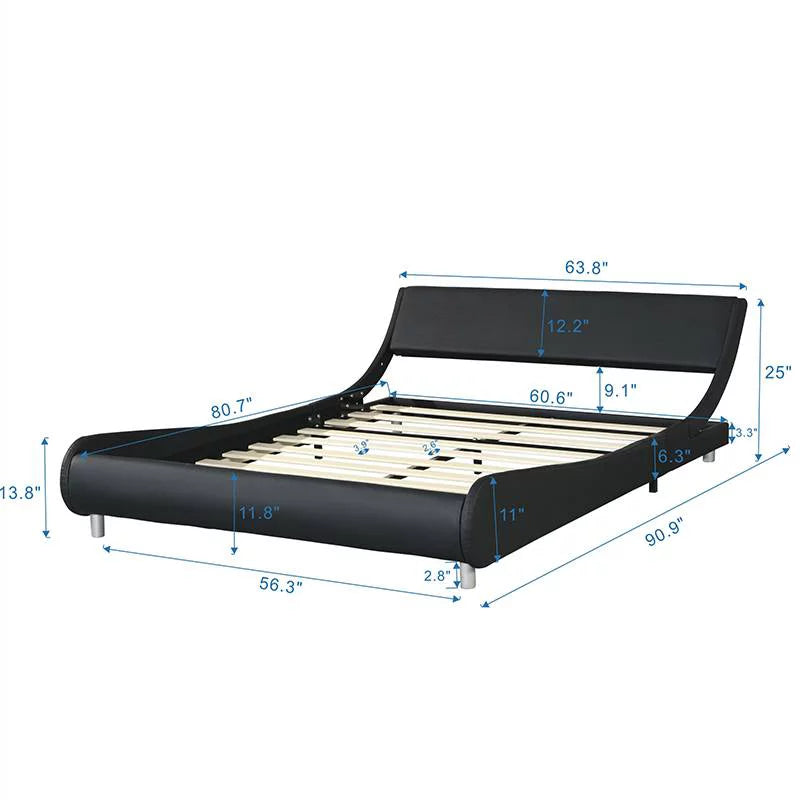 Faux Leather Upholstered Platform Bed Frame Queen Size L468