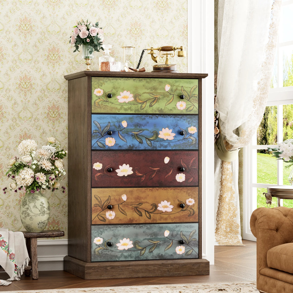 5 Drawer Wood Dresser Y496