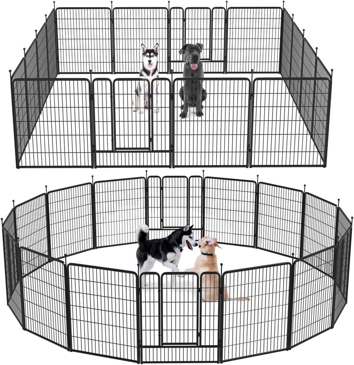 Dog Playpen 8/16/24/32 Panels 24/32/40-Inch Height Pet Fence Gate with Doors J38769