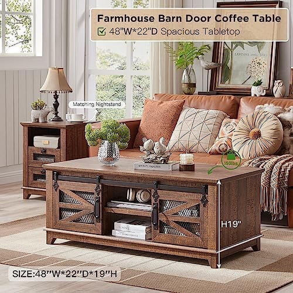 48'' Coffee Table with Electric Fireplace & Sliding Barn Doors S14785