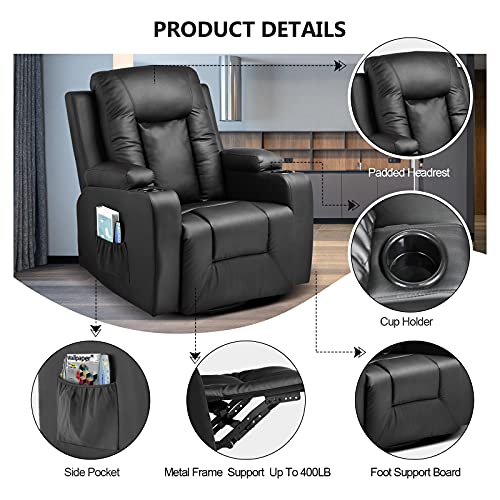 Black Swivel Rocker Recliner Chair with Cup Holders X651