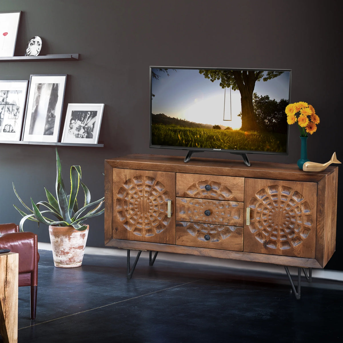 Recycled Mango Wood Buffet with 3 Drawers and 2 Doors L965