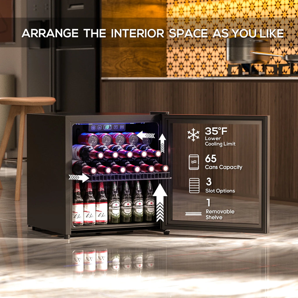 100 Can Beverage Refrigerator Cooler 2.47 Cu.ft Mini Fridge with Glass Door & Adjustable Shelves Y983