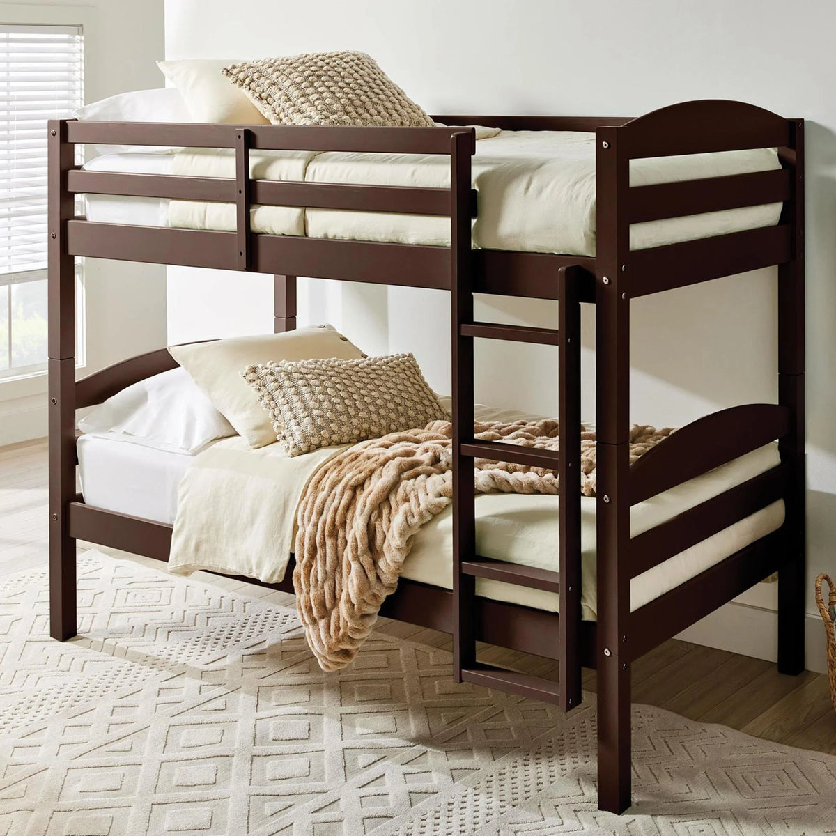 White Solid Wood Twin-over-Twin Convertible Bunk Bed G3640
