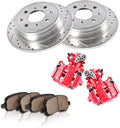 Powder Coated Red Calipers 4 Lug Rotors Ceramic Pads Kit Q500