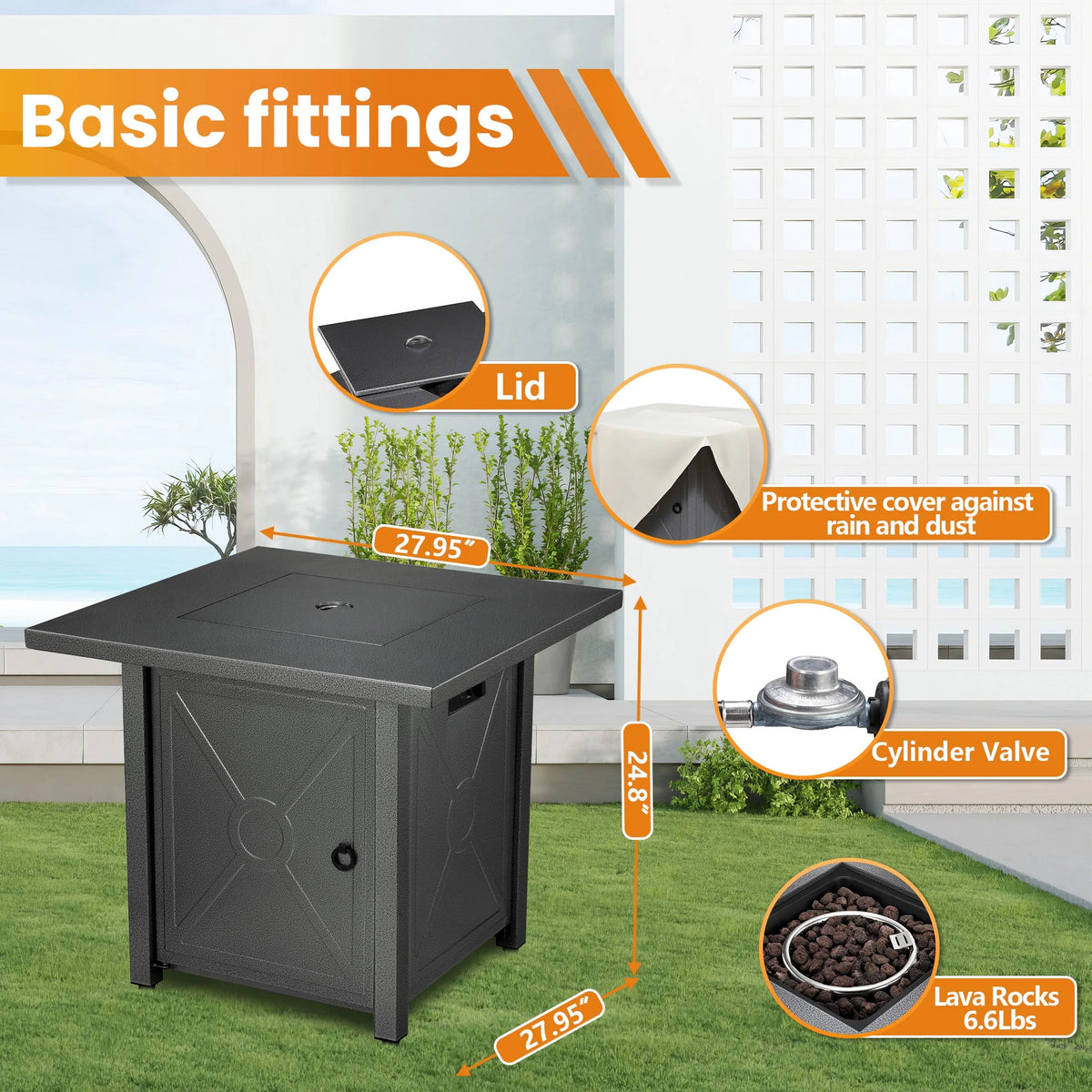 28in Square Propane Fire Pit with Lava Rocks 40000 BTU Q7887