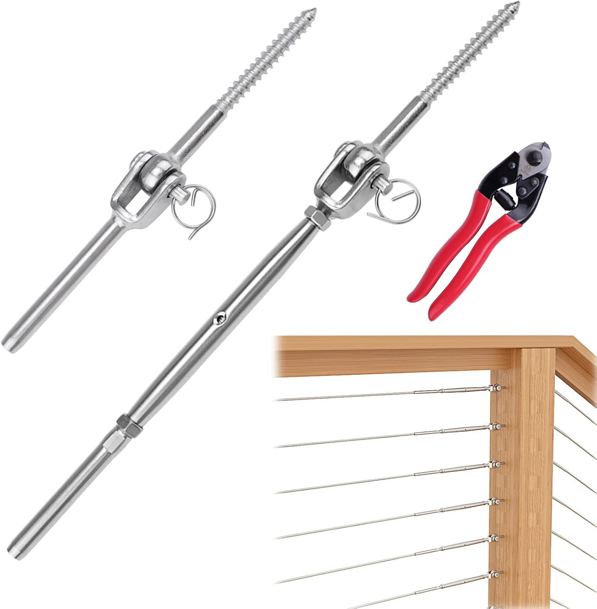 20 Set Cable Railing Kit 1/8 T316 Stainless Steel Turnbuckle Hardware Y127898