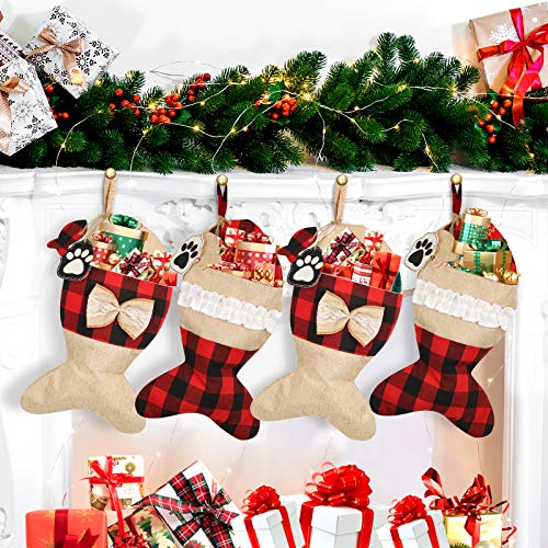 2 Pack 19 Inch Burlap Red Black Buffalo Plaid Christmas Stockings B216