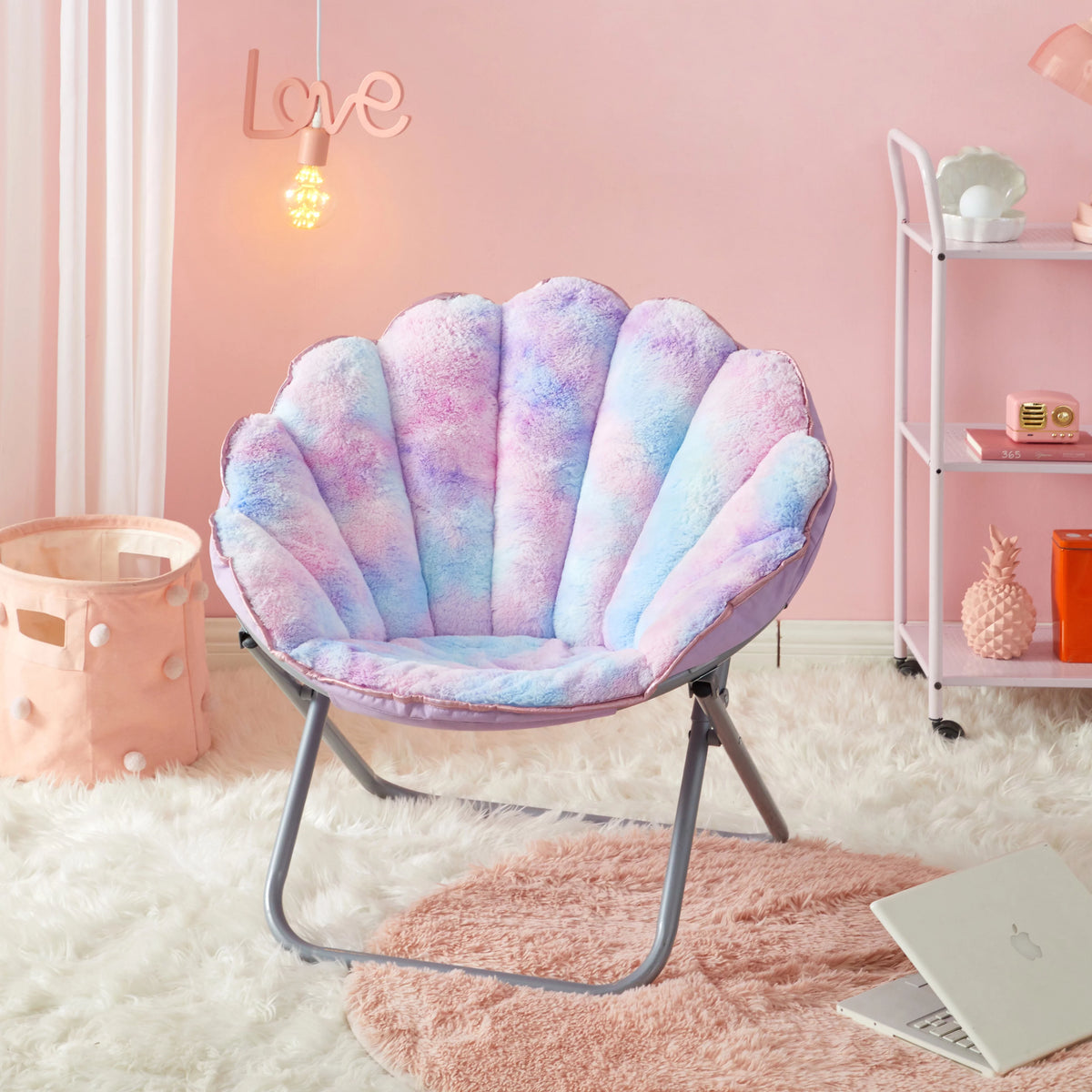 Purple Tie Dye Faux Fur Folding Chair N88672