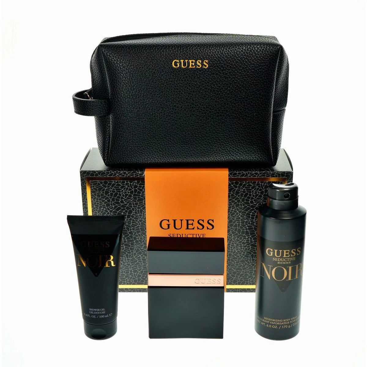 4 Pc Gift Set 3.4oz EDT Spray, 6oz Deodorant Body Spray, 3.4oz Shower Gel, Pouch U39575