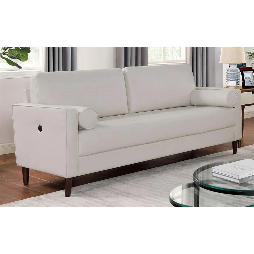 Faux Leather Sofa with USB Port in Ivory L6656