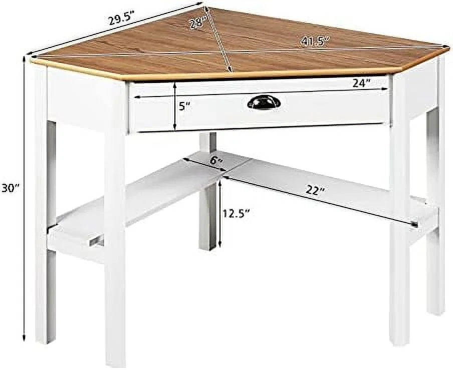 Small Corner Desk with Shelves Drawer E182219