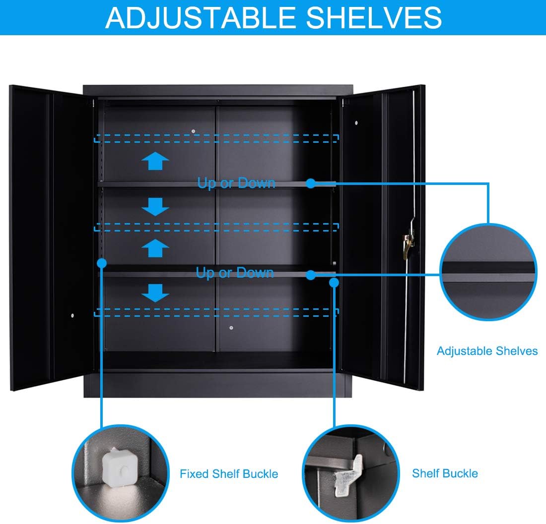 Black Metal Storage Cabinet with 2 Adjustable Shelves J64621