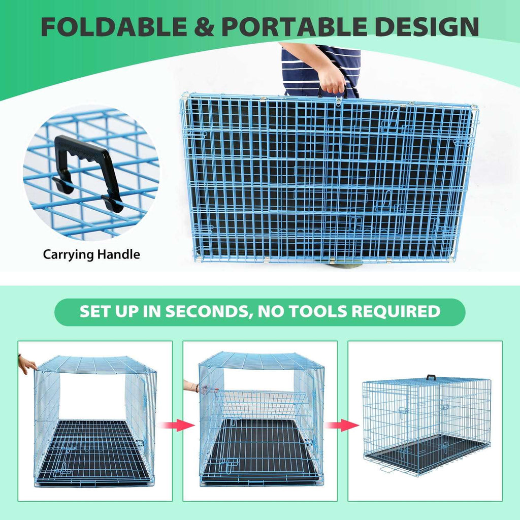 Foldable Large Metal Wire Dog Crate with Plastic Tray V869567