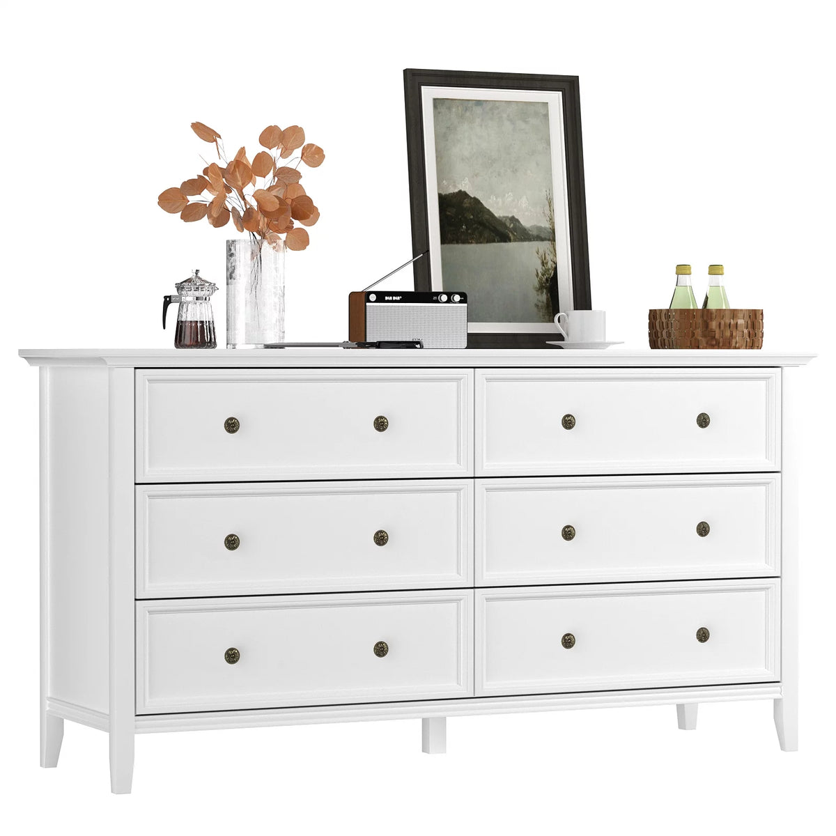 White 6 Drawer Solid Wood Dresser K37772