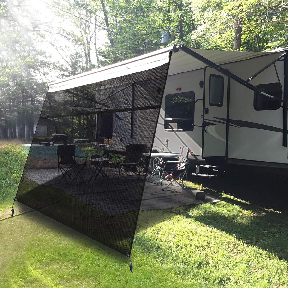 Black Mesh UV Blocker RV Awning Sun Shade Screen 15' x 9' H325360