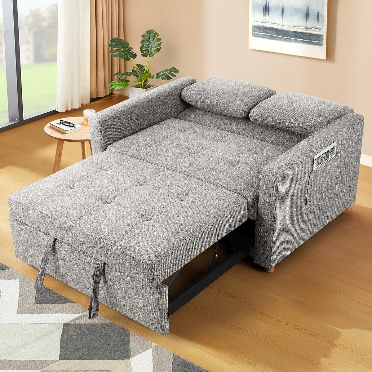 Gray Linen Convertible Sleeper Sofa Bed J481364