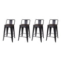 Black 24 inch Low Back Metal Barstool with Dark Wood Seat, Set of 4 B4439