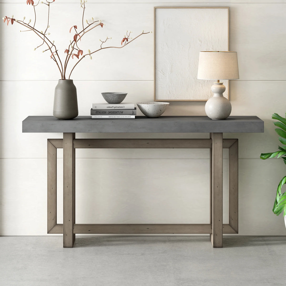 Contemporary Concrete Wood Top Console Table H8541