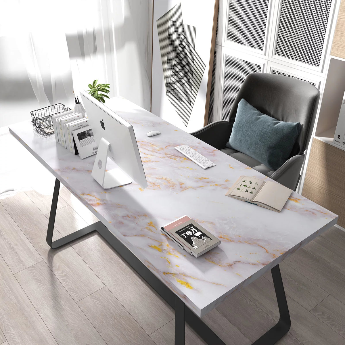 24"x160" White Gold Marble Peel and Stick Contact Paper A45042