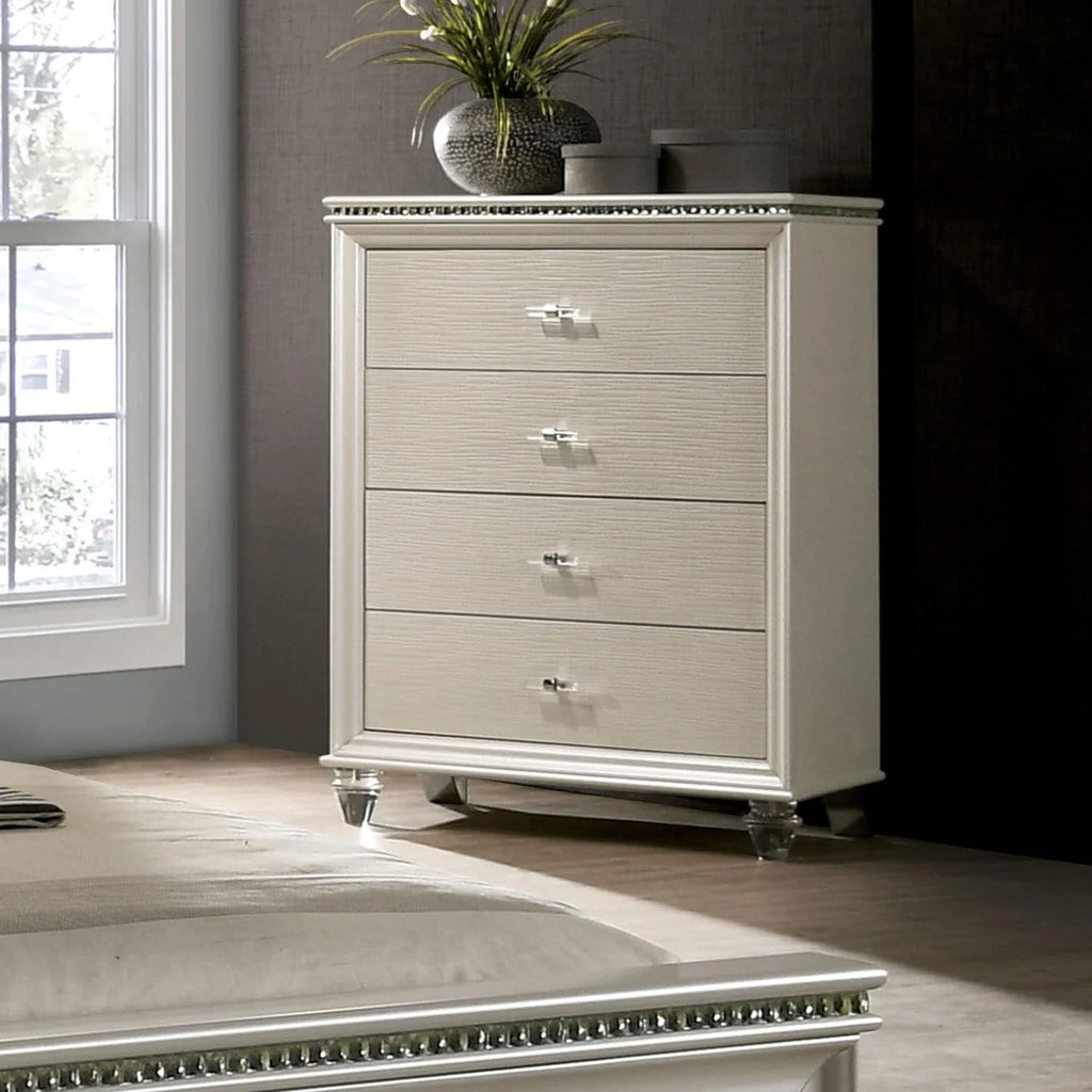 Pearl White 4-Drawer Chest T90958