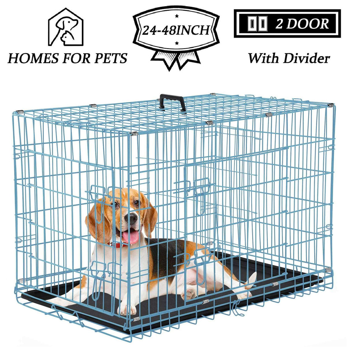 Foldable Large Metal Wire Dog Crate with Plastic Tray V869567