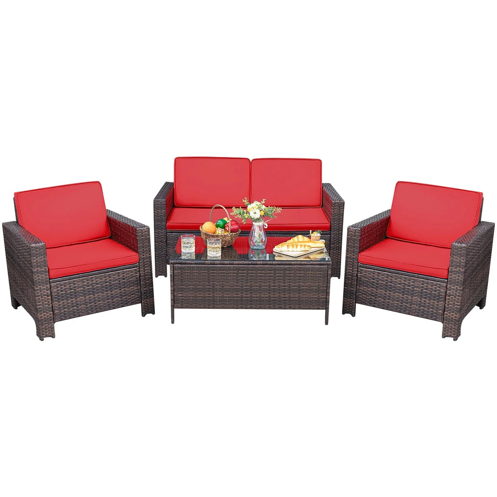 4-Piece Wicker Conversation Set with Cushions E284951