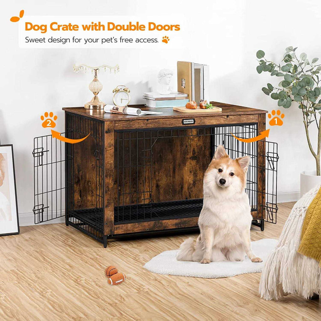 Large Wooden Dog Crate Furniture with Pull-Out Tray J3010