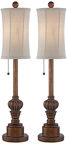 Set of 2 28" Tall Cream Fabric Bell Shade Buffet Table Lamps M951