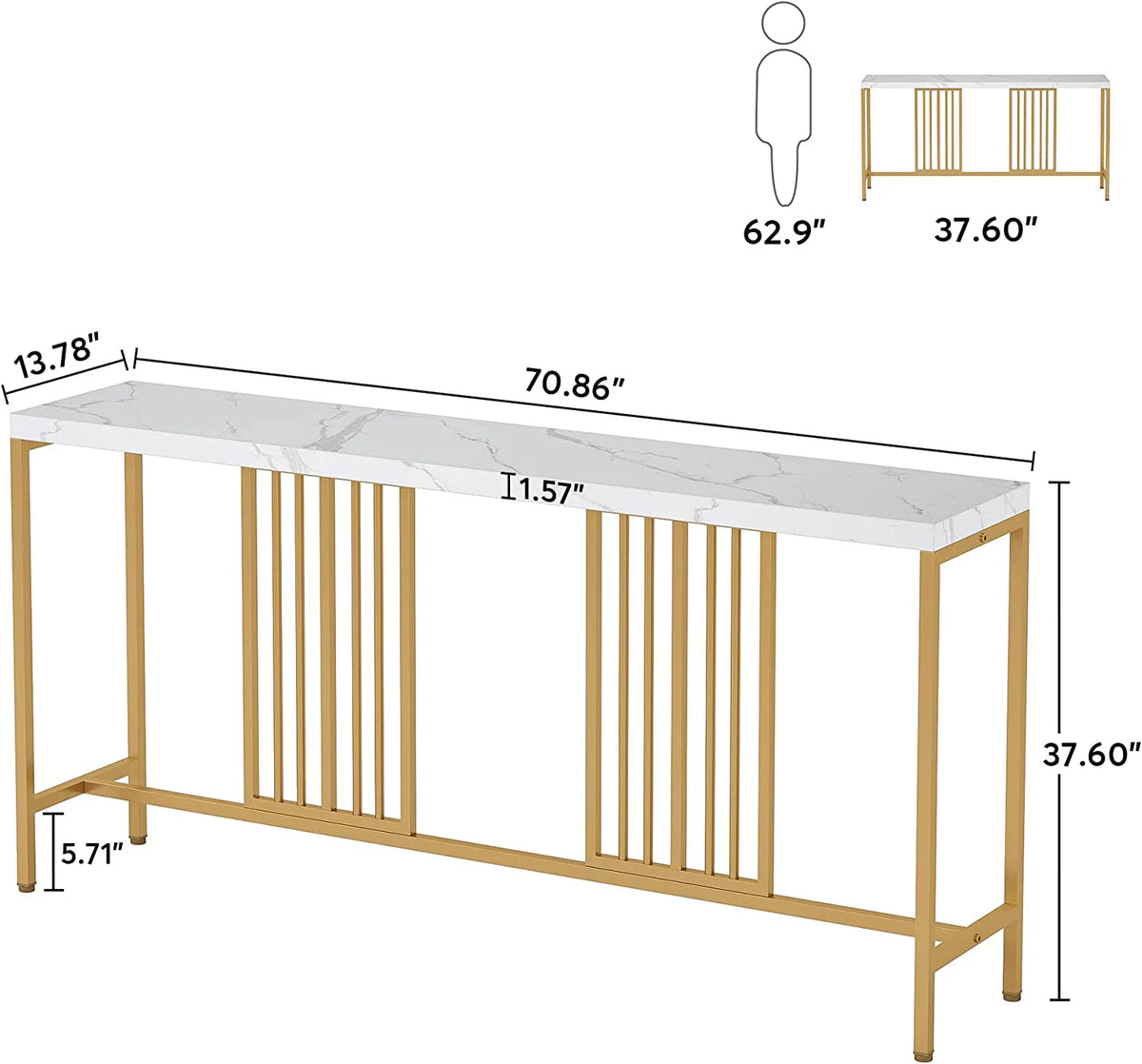 70.9 Inch Extra Long White and Gold Console Table S94950