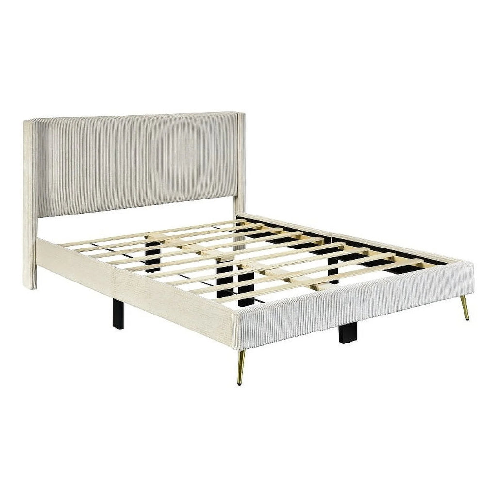 Cream Velvet Full Size Platform Bed L464292
