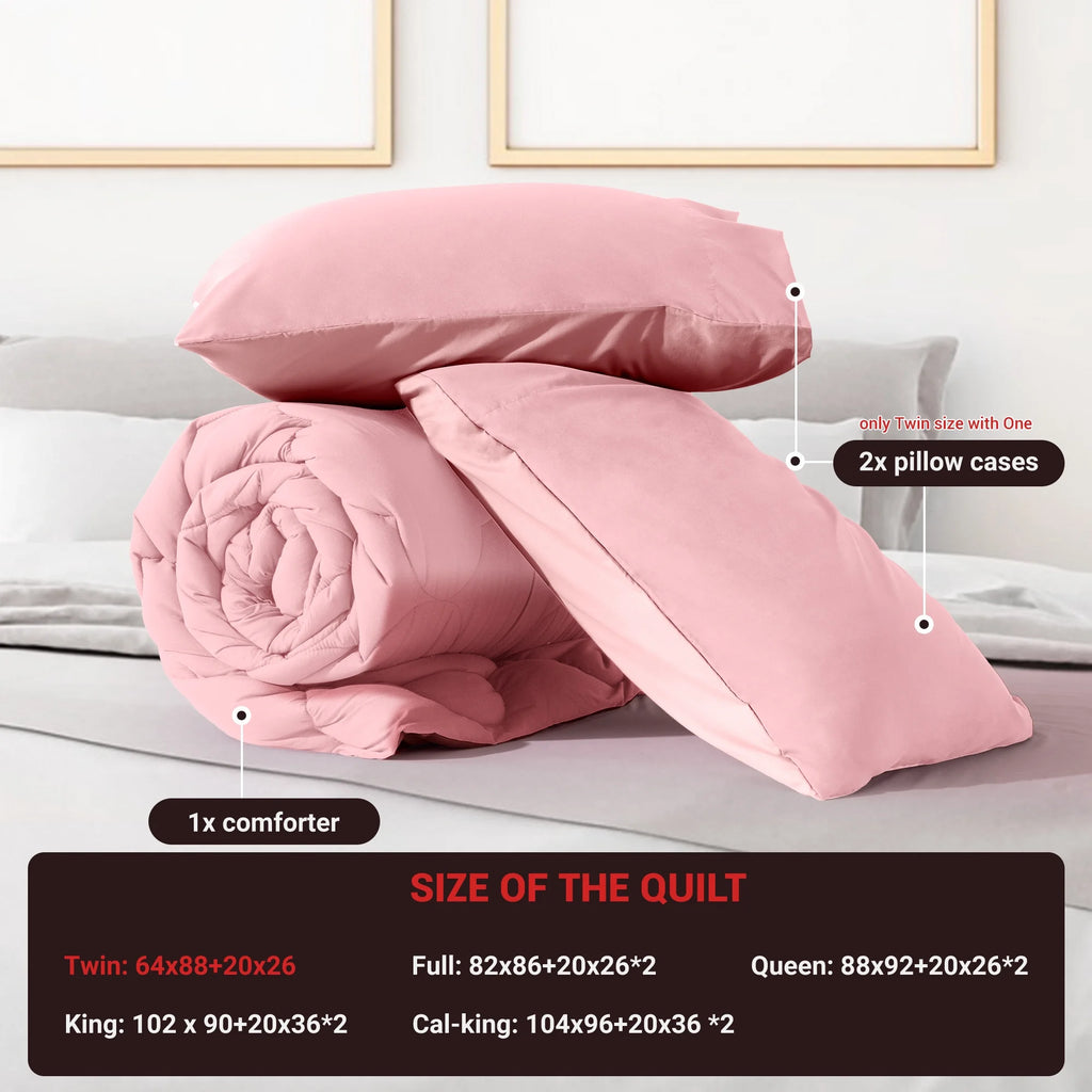 3 Pieces Reversible California King Pink Comforter Set V37271