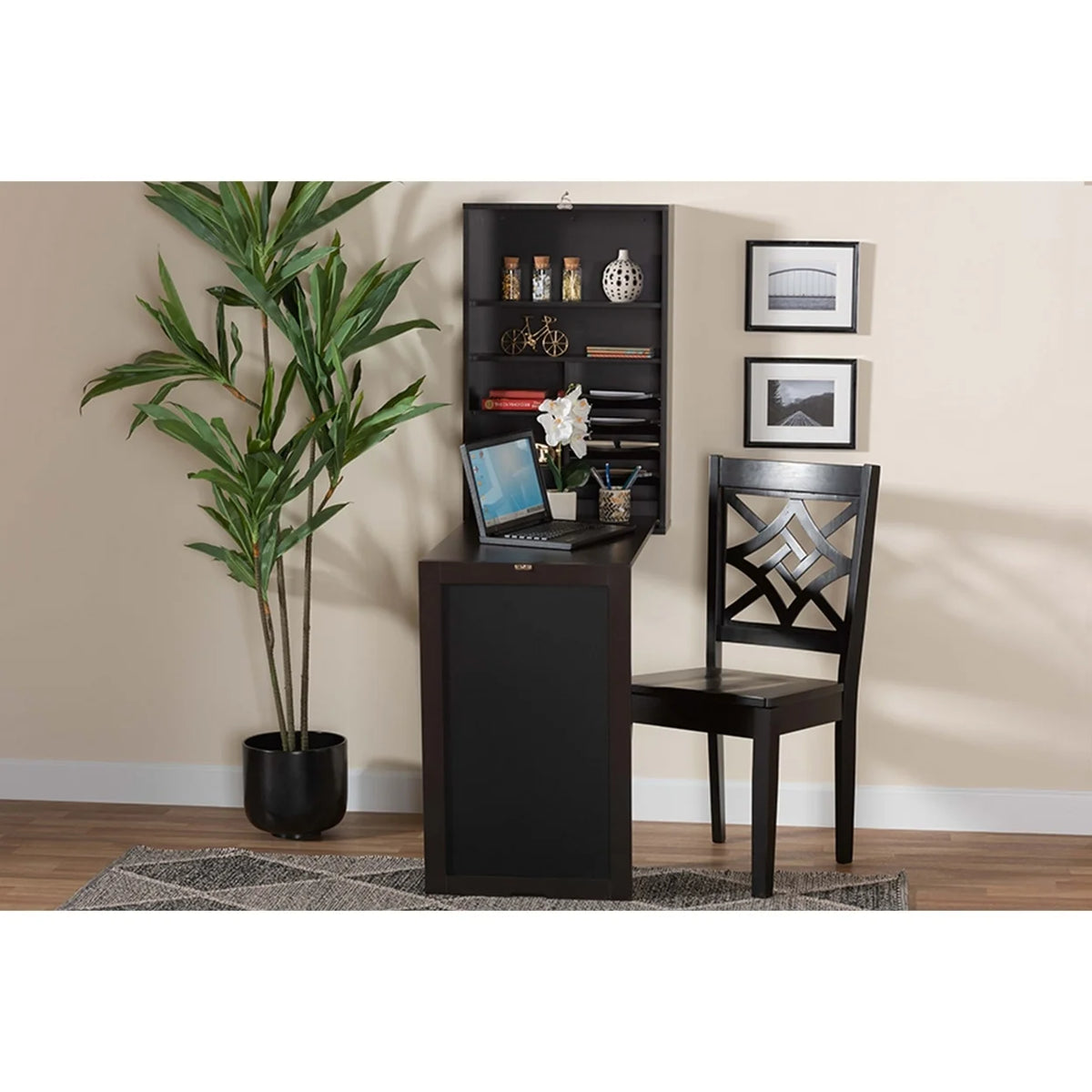 Dark Brown Wood Wall-Mounted Folding Desk X514