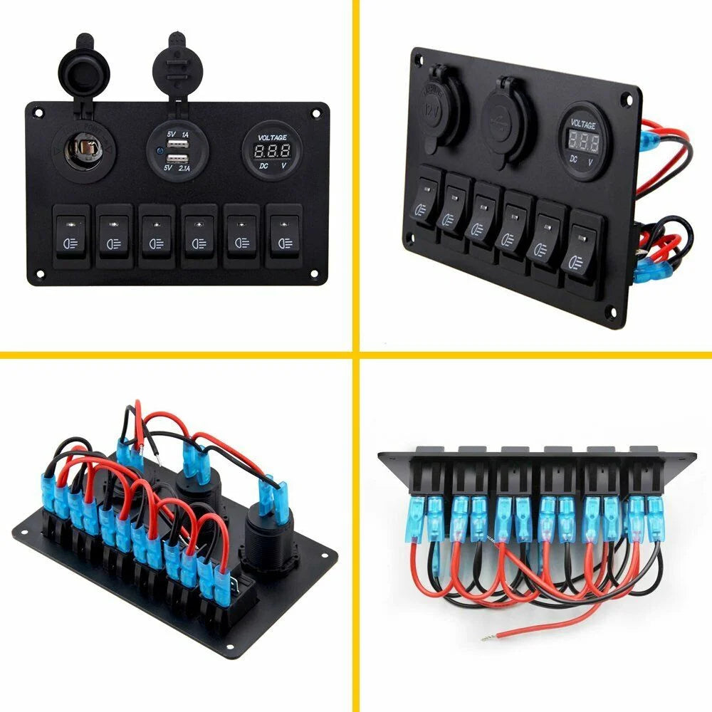 6 Gang Blue LED Rocker Switch Panel D52493