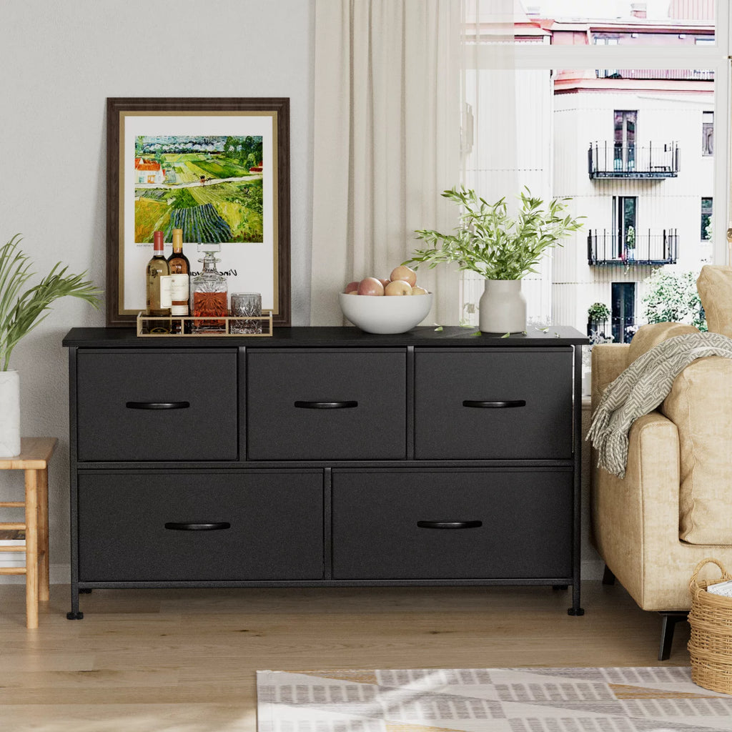 Black 5 Drawer Fabric Dresser U85916