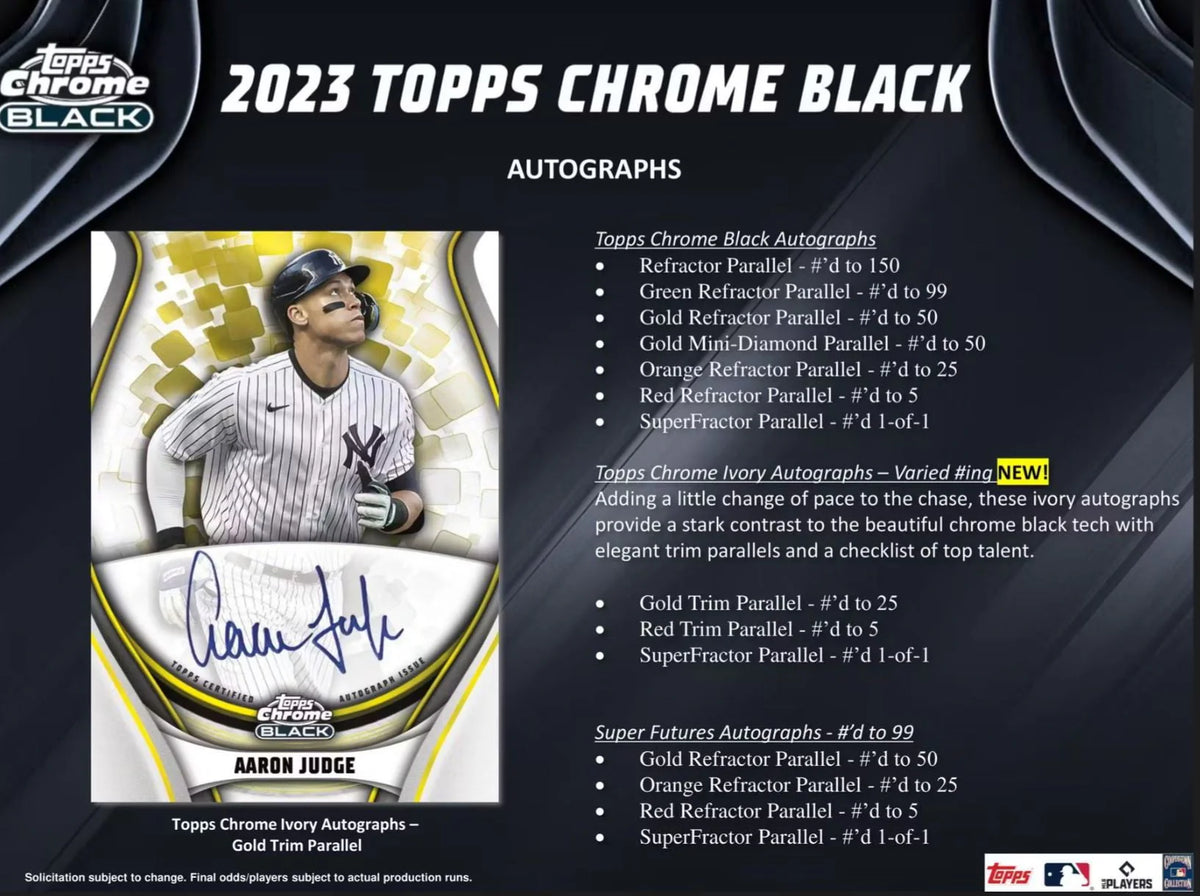 2023 Chrome Black Baseball Trading Card Hobby Box L392