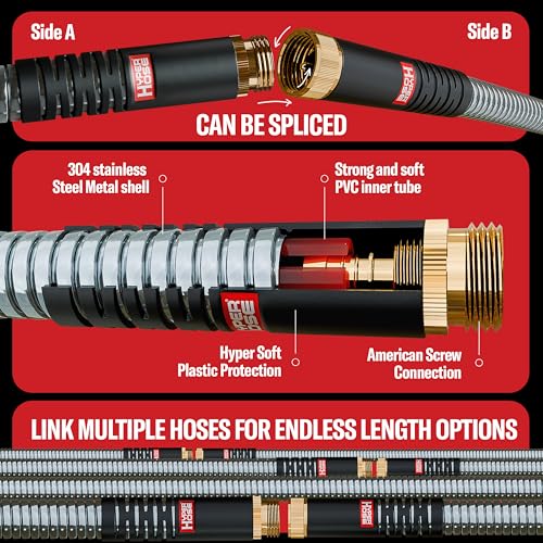 100 ft Stainless Steel Garden Hose Set with Spray Nozzle & Hook V66781