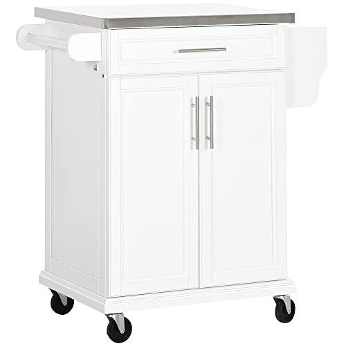 Black Rolling Kitchen Cart with Stainless Steel Countertop W834841